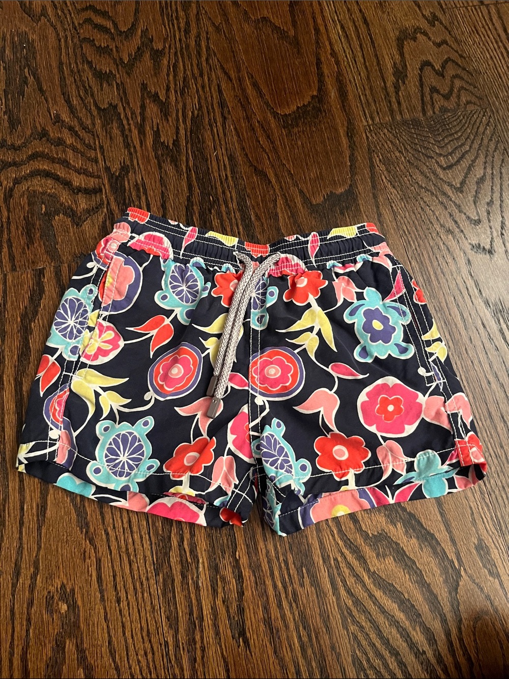 Vilebrequin Navy Floral Turtle Swim Shorts with Multicolor Blooms